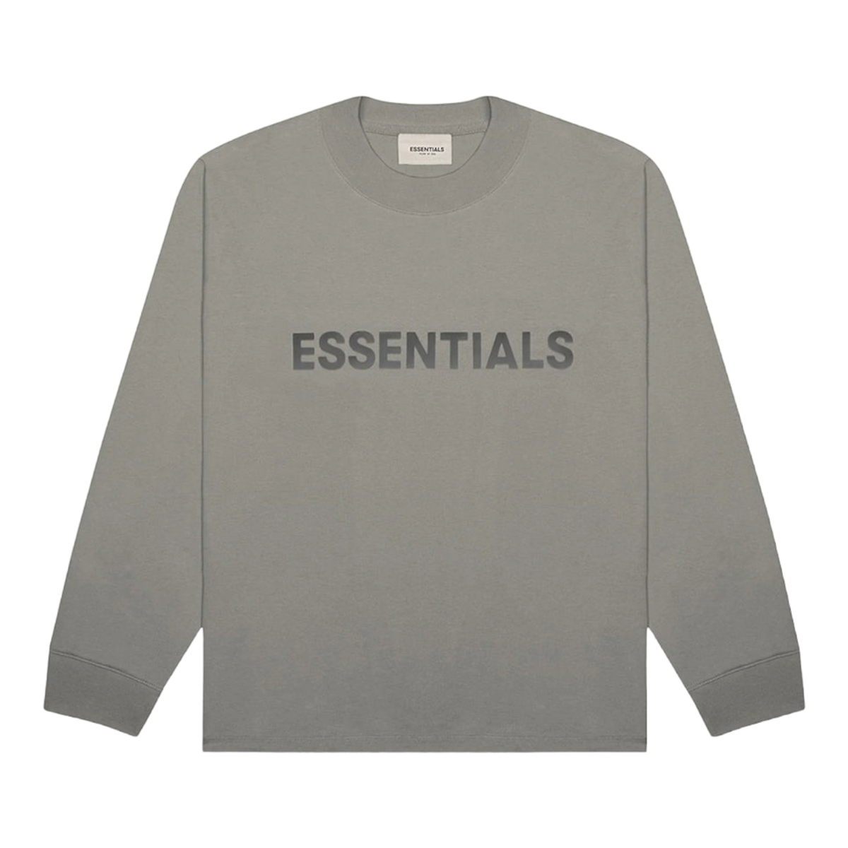 Essentials Boxy Long Sleeve T-Shirt Applique Logo Cement